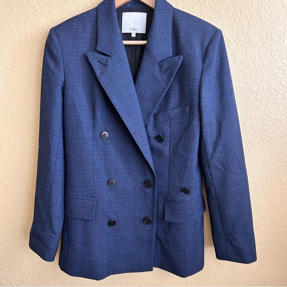 Tibi Double Breasted Oversized Wool Blend Blazer
